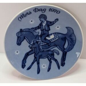 Porsgrund Mother's Day 1970 Plate Norway 5in Blue Excellent First Issue Horse